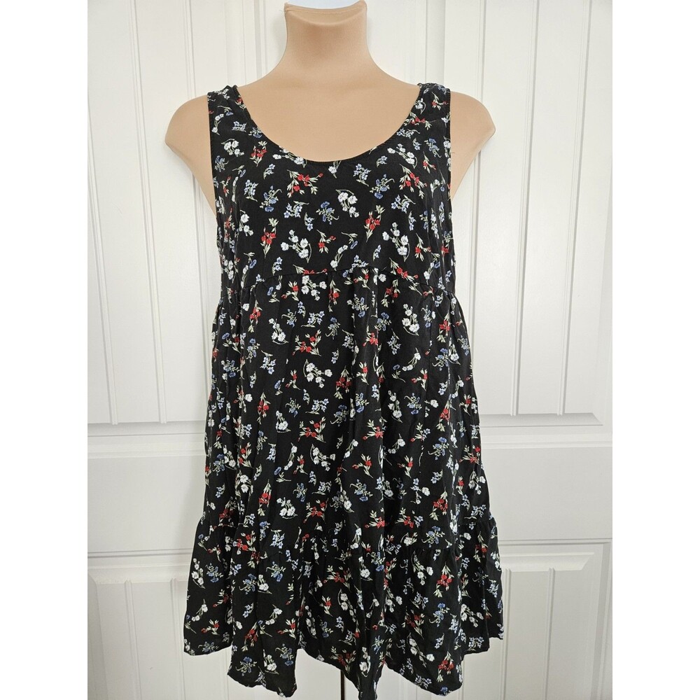 Torrid Sz 0 Tiered Tank Mini Dress Black Ditzy Floral Pattern US Size 12 Challet